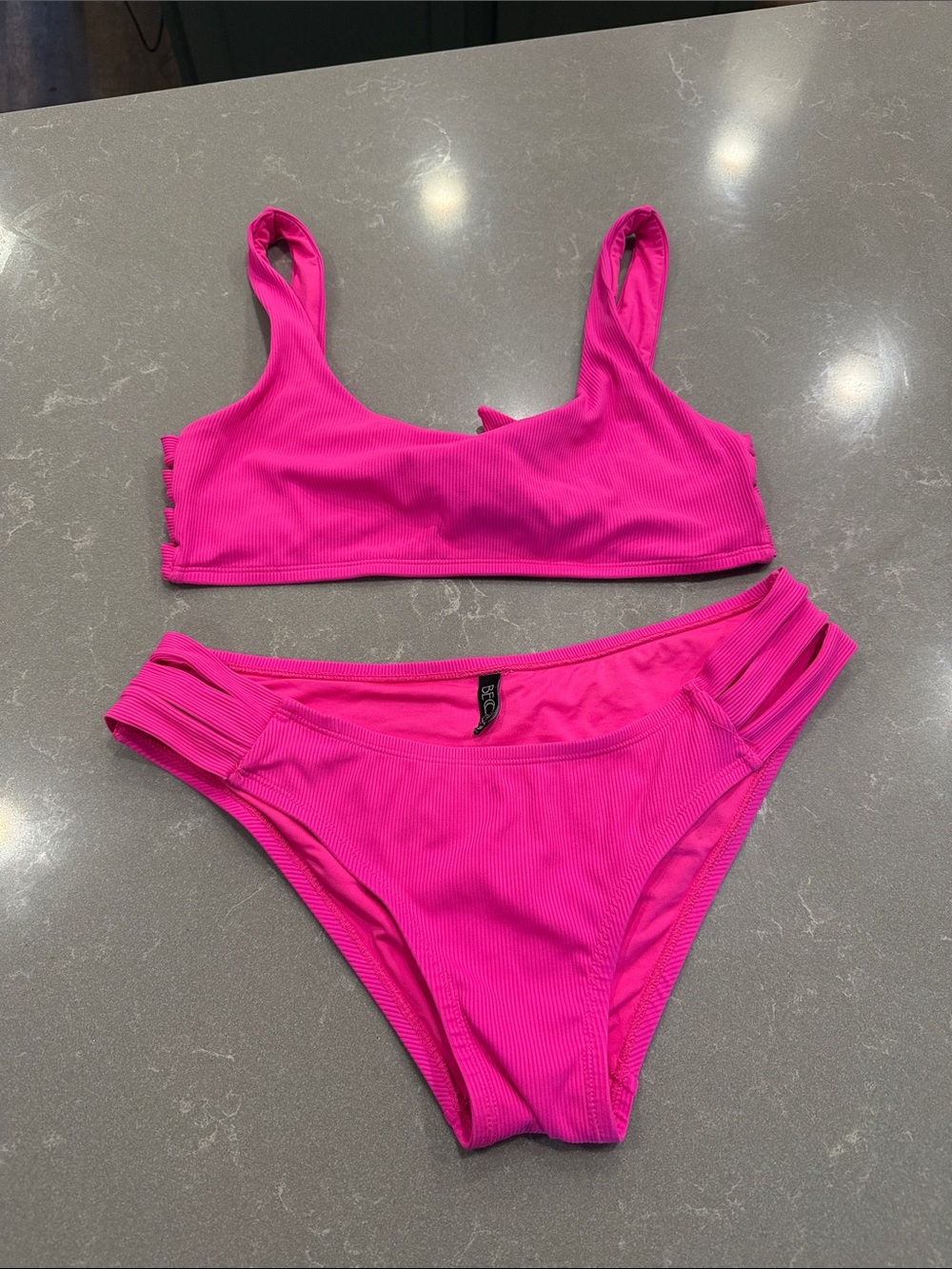 BECCA Hot Pink Ribbed Bikini Set